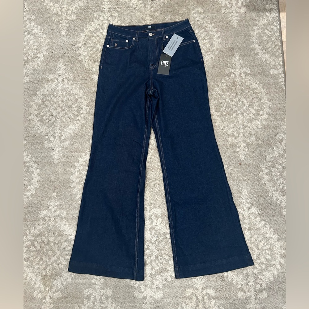 NWT Frye High Rise Dark Wash Flare Wide Leg Jeans Size 28